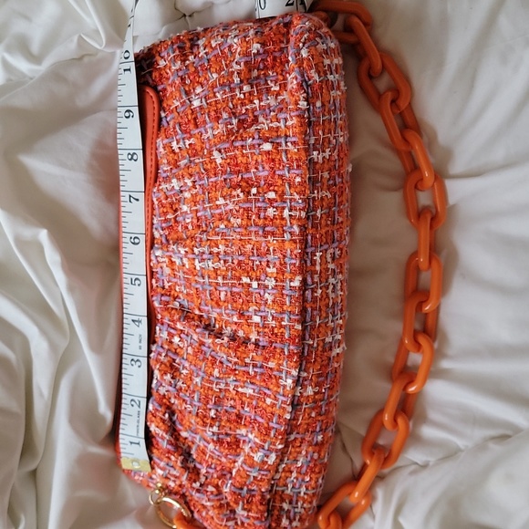 ANN TAYLOR Handbags Purse Tweed Frame Clutch Orange Spark - Picture 5 of 8
